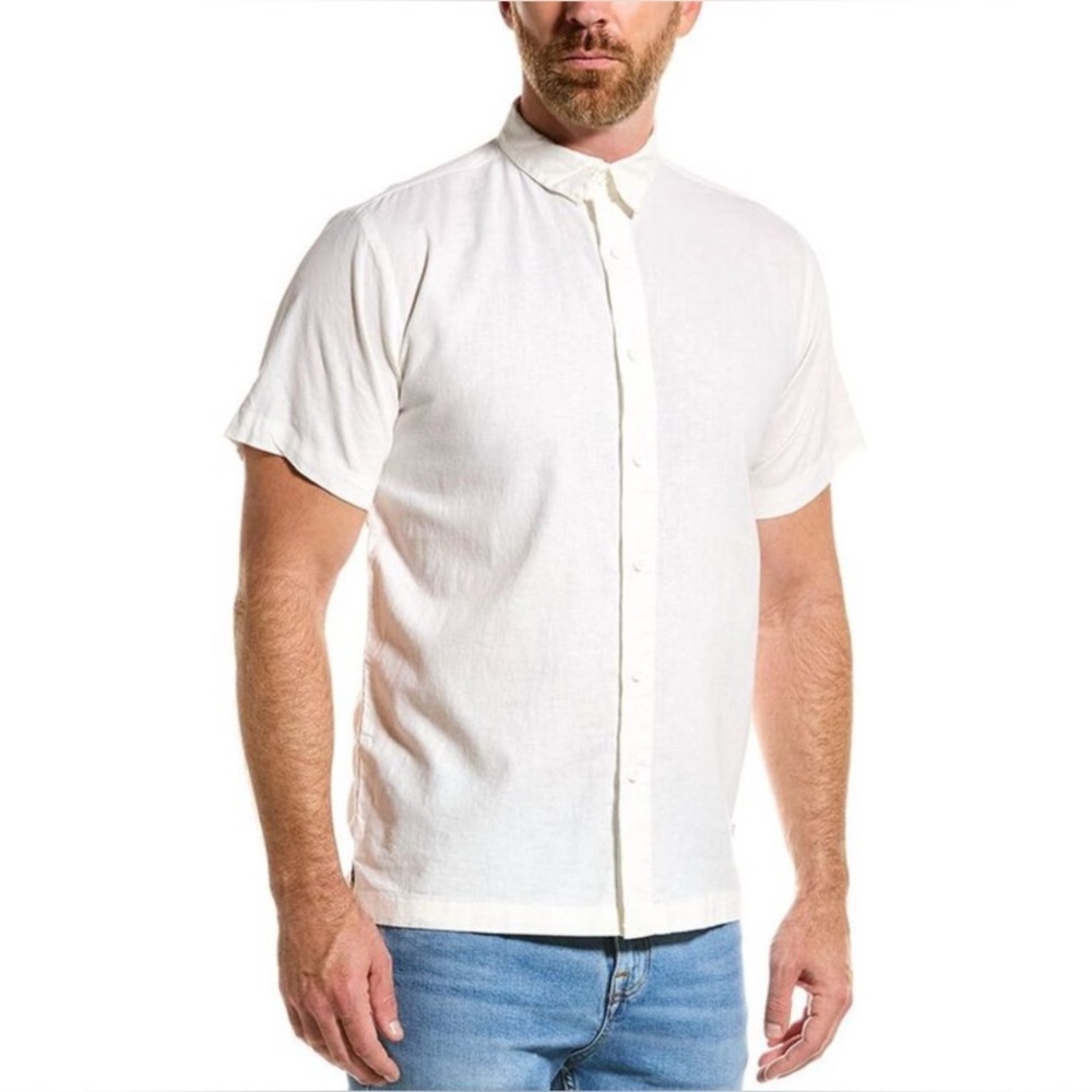 Onia NWT Stretch Linen Blend Short‎ Sleeve Shirt White Size Large